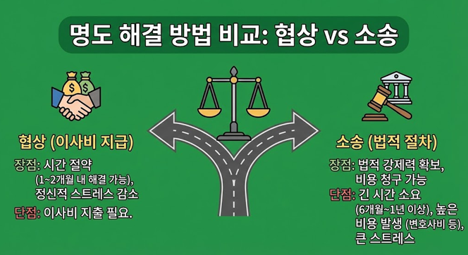 명도 해결 방법 비교 인포그래픽