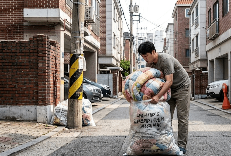 부피가 큰 이불과 봉투